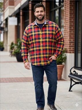 Cinch Western Shirt Mens Large Plaid Button Up Long Sleeve Red Yellow Blue Small